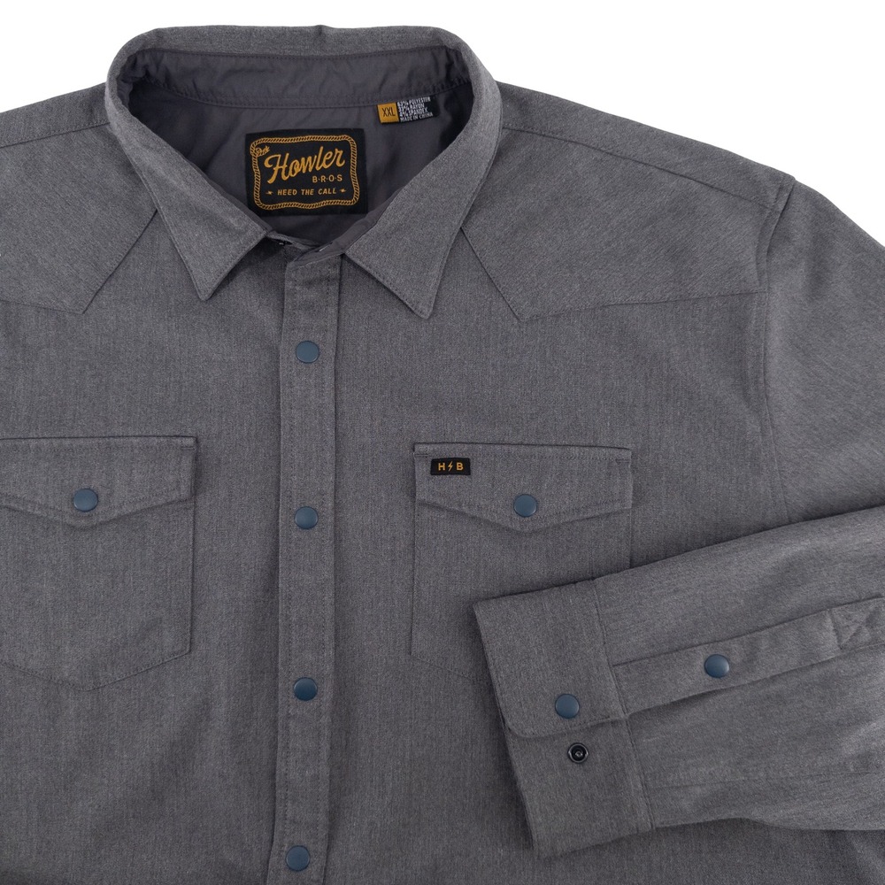 Howler Brothers Mens XXL Stockman Stretch Snapshirt Grey Western Outdoor Gorp